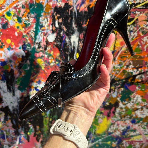 Caesar Paciotti Black Leather Heels. Iconic Dagger Emblem. Size 37 - Picture 7 of 13